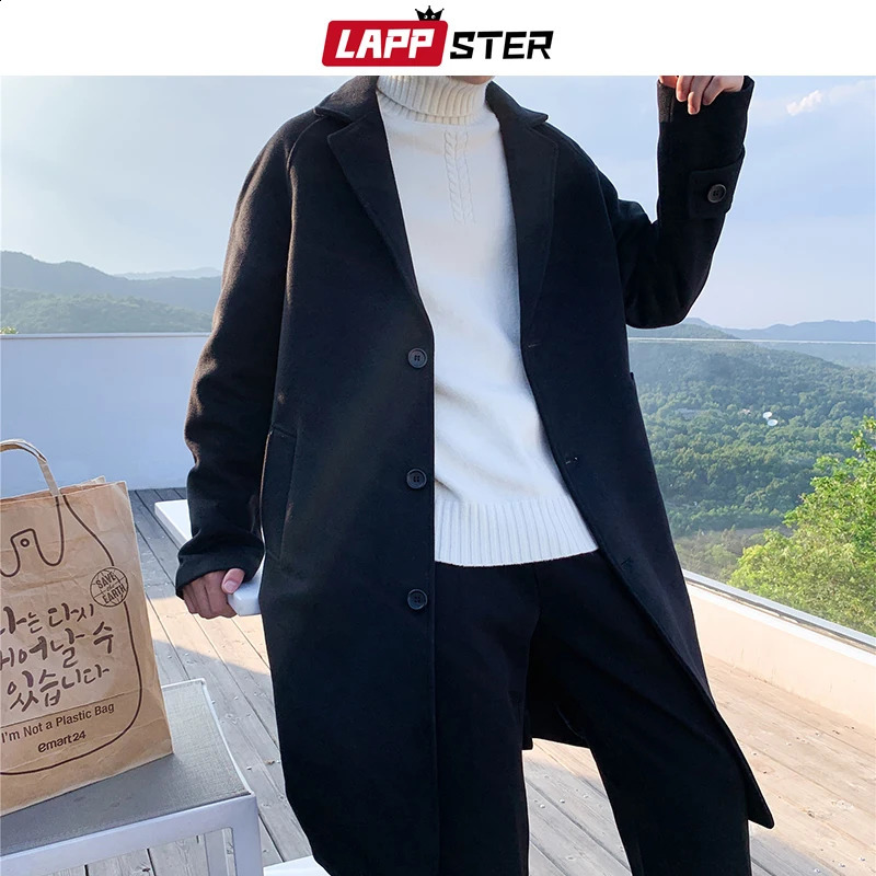 LAPPSTER mens Korean fashion winter jacket wool coat mens oversized Harajuku coat mens Japanese streetwear jacket 241021