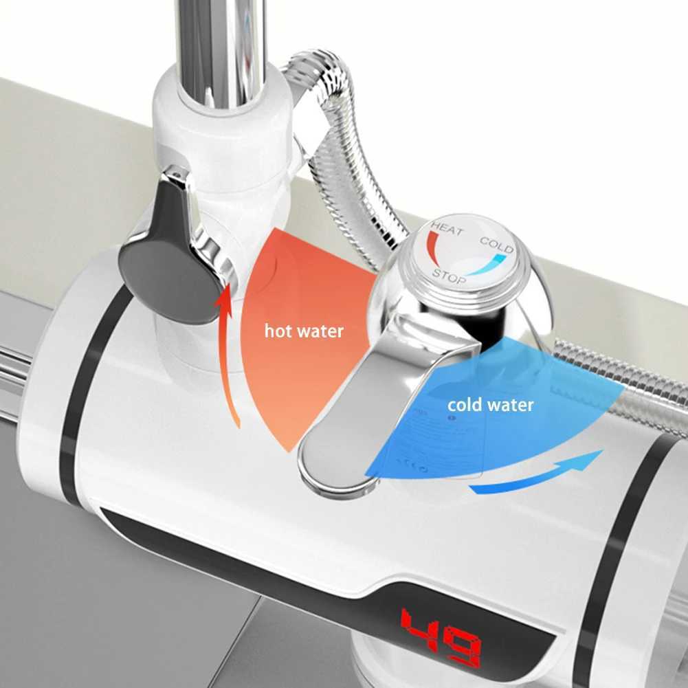 Bathroom Sink Faucets 3000W EU Plug Instant Electric Water Heater Shower Digital Display 220V Kitchen Bathroom Tankless Hot Water Faucet Heaterz241021