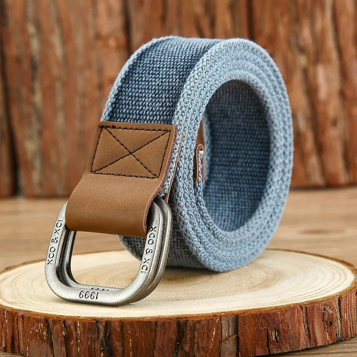 3.8cm Simple Double Ring Alloy Buckle Woven Canvas Cotton Mens Belt Retro Casual Decorative Belt For Men Wholesale 241024