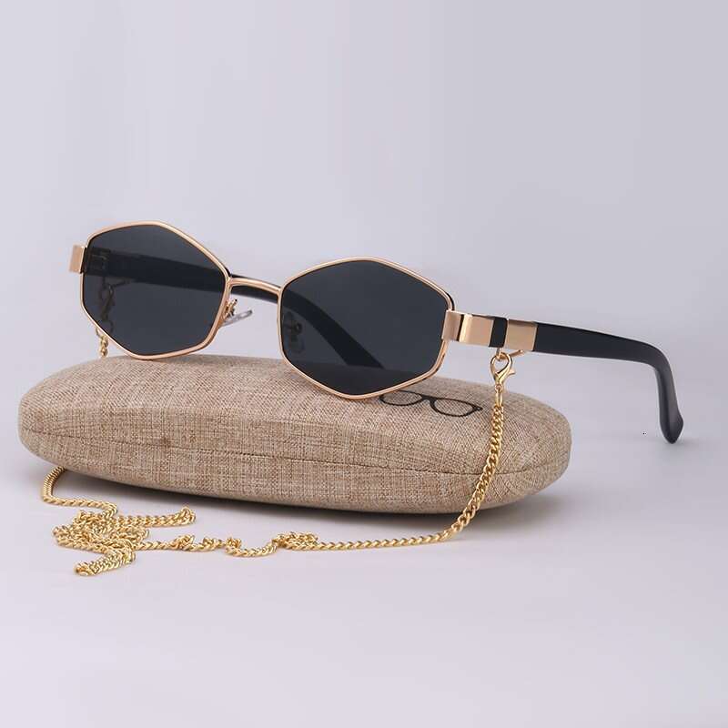 2025 sunglasses for men Irregular Fashion Small Women Brand Designer Trendy Polygonal Sun Glasses Ladies with Metal Eyewear Chain