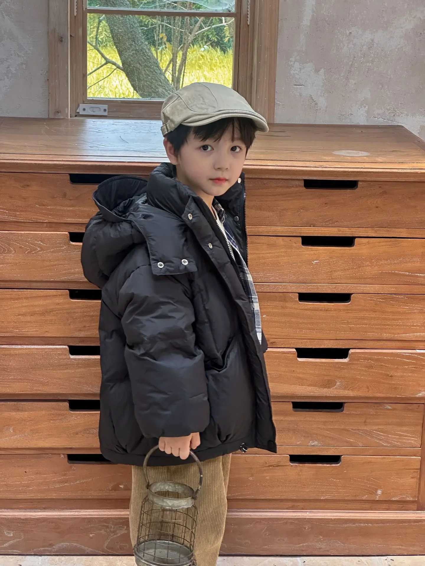 Boys Girls Down Jackets Winter White Duck Down Warm Solid Hooded Coat Children Zipper Casual Loose Puffer Outerwear 5-12YXJ241021