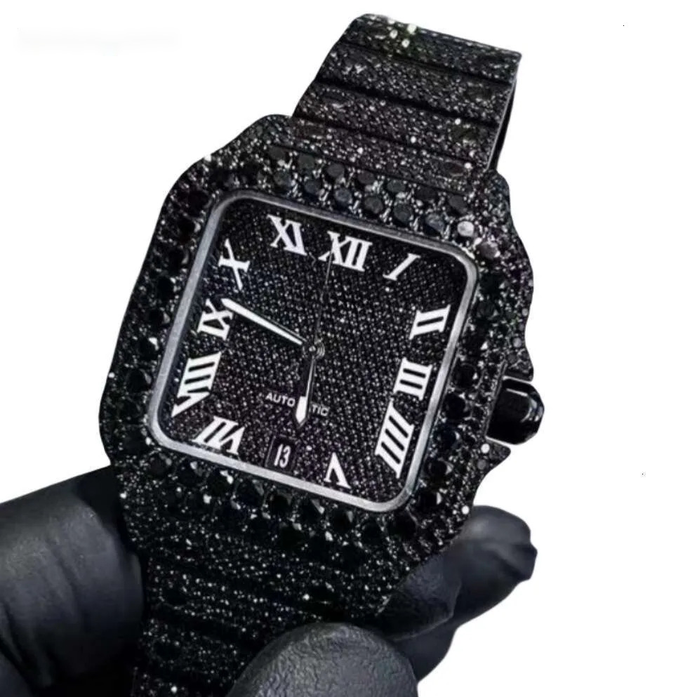 2024 Iced Out Wristwatch Black Moissanite Watch Dia Gold Sier Men Rapper Watches Hip Hop Jewelry Party Gift