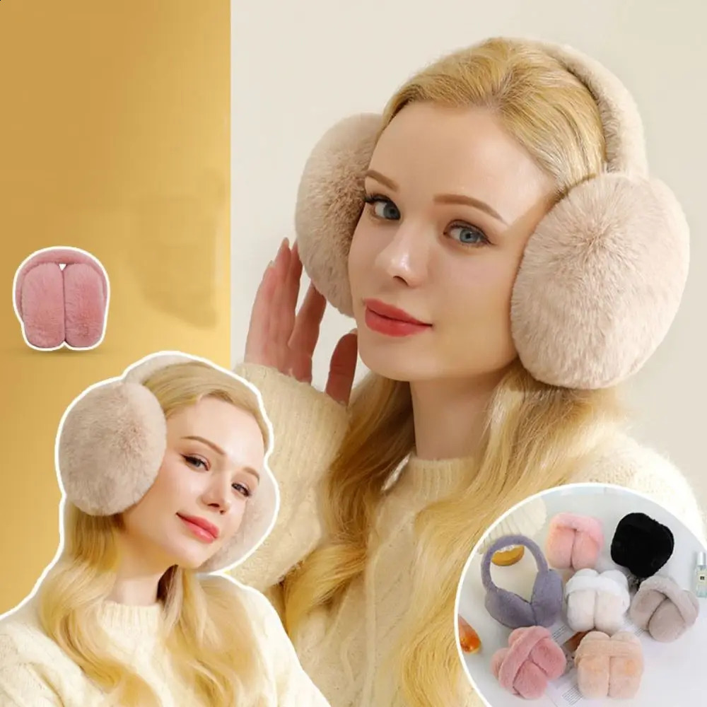 Cute Warm Plush Ear Warmer Folding Cold Protection Winter Earmuffs Solid Color Thickened Earflap Outdoor 241024