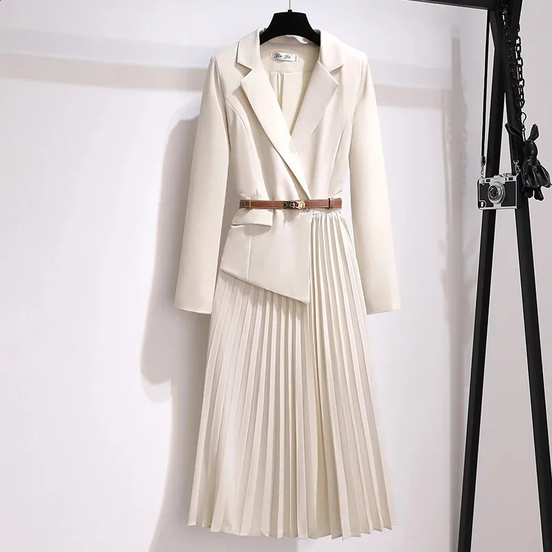 Elegant Midi dress womens fashion patch work pleated one-piece dress womens black long sleeved fashion vest 241019