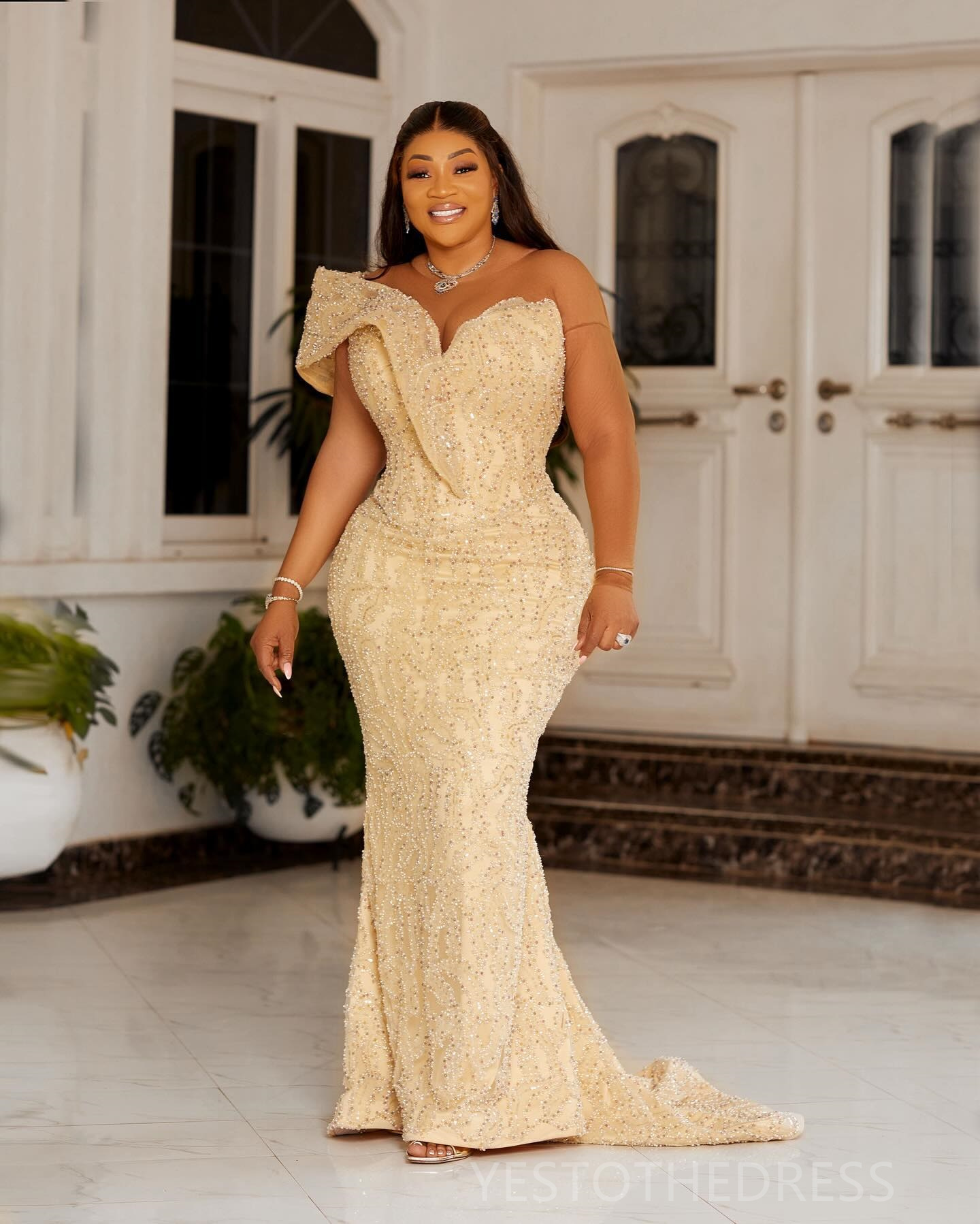 2024 Plus Size Aso Ebi Mermaid Prom Dress Evening Dresses For Special Occasions Sheer Neck Long Sleeves Beaded Lace 30TH Birthday Dress Second Recepti