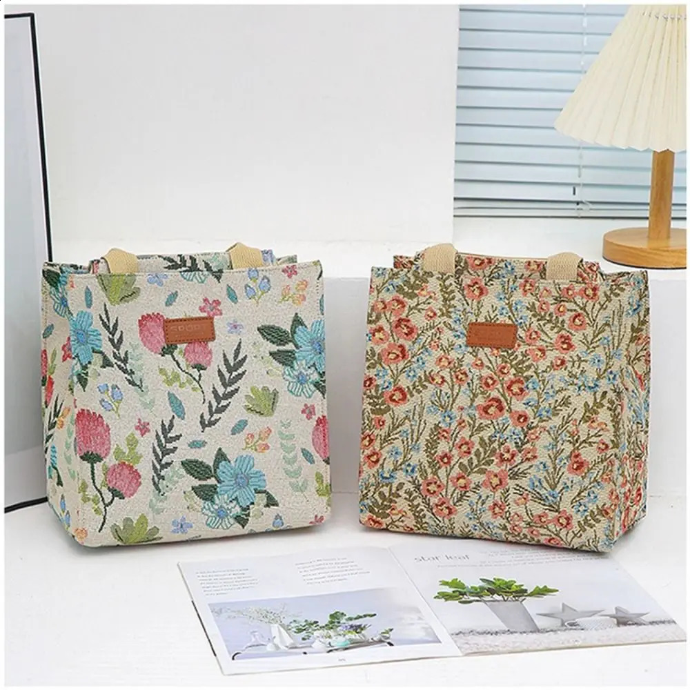 Fashion handbag floral printing large capacity thickened insulated lunch bag 241021
