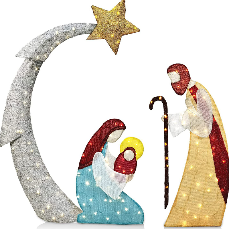 Tinsel Nativity Scene Warm White Plane Painting For Easter Christmas Outdoor Yard Garden Home Decorations Event Decoration