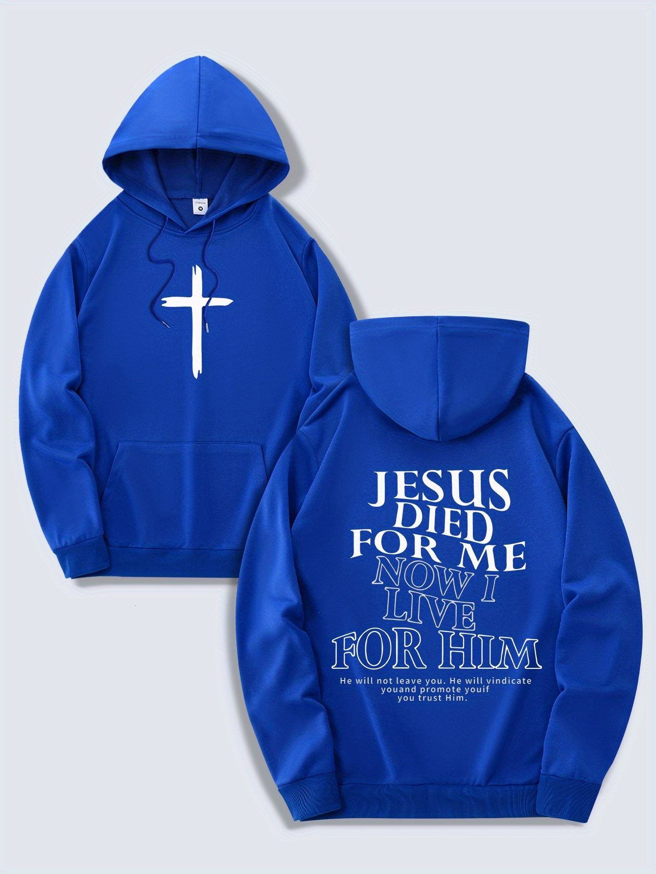 Men's Fashion Religious Graphic Hoodies - Casual Knit Fabric Polyester Drawstring Sweatshirt with Kangaroo Pocket - Jesus Christ Themed Print, Re