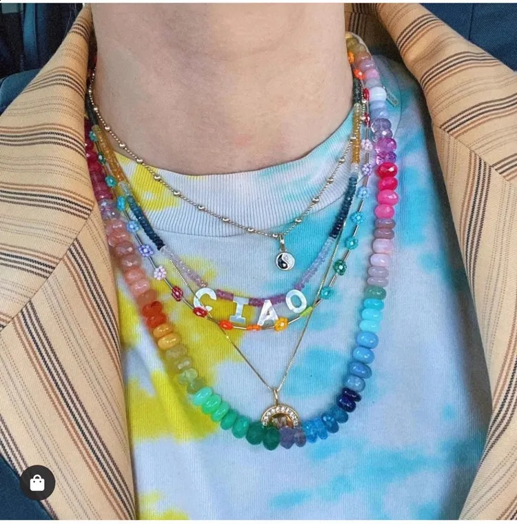 Rainbow natural semi stone necklace round beads bead necklace suitable for womens jewelry gifts 241019
