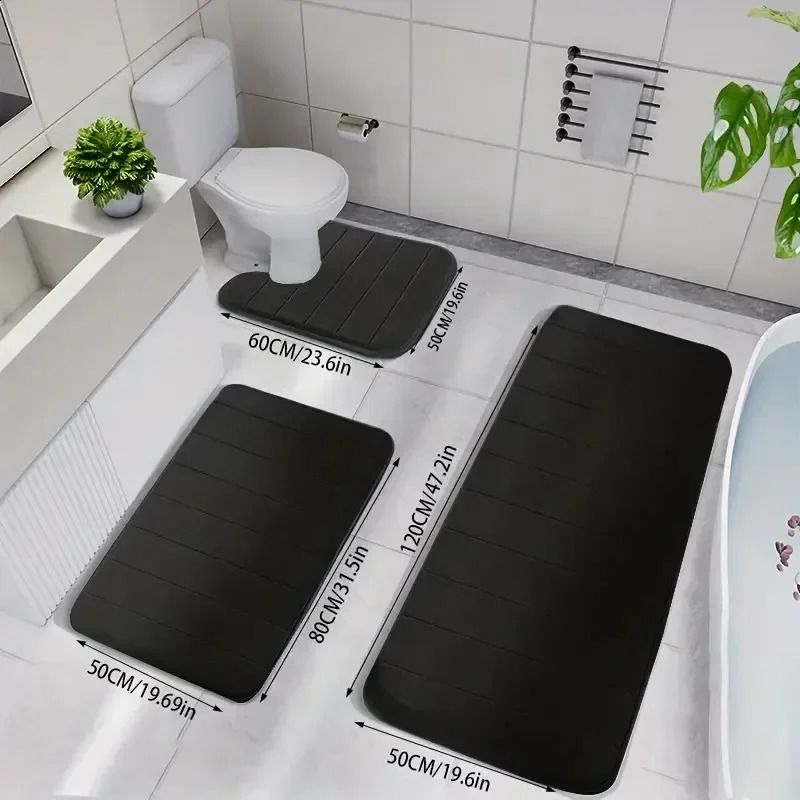 3PC Super Absorbent Bath Mat Memory Foam Carpet Non-slip Bathroom Rug Bathtub Side Floor Rugs Shower Room Doormat Toilet Footpad 241021
