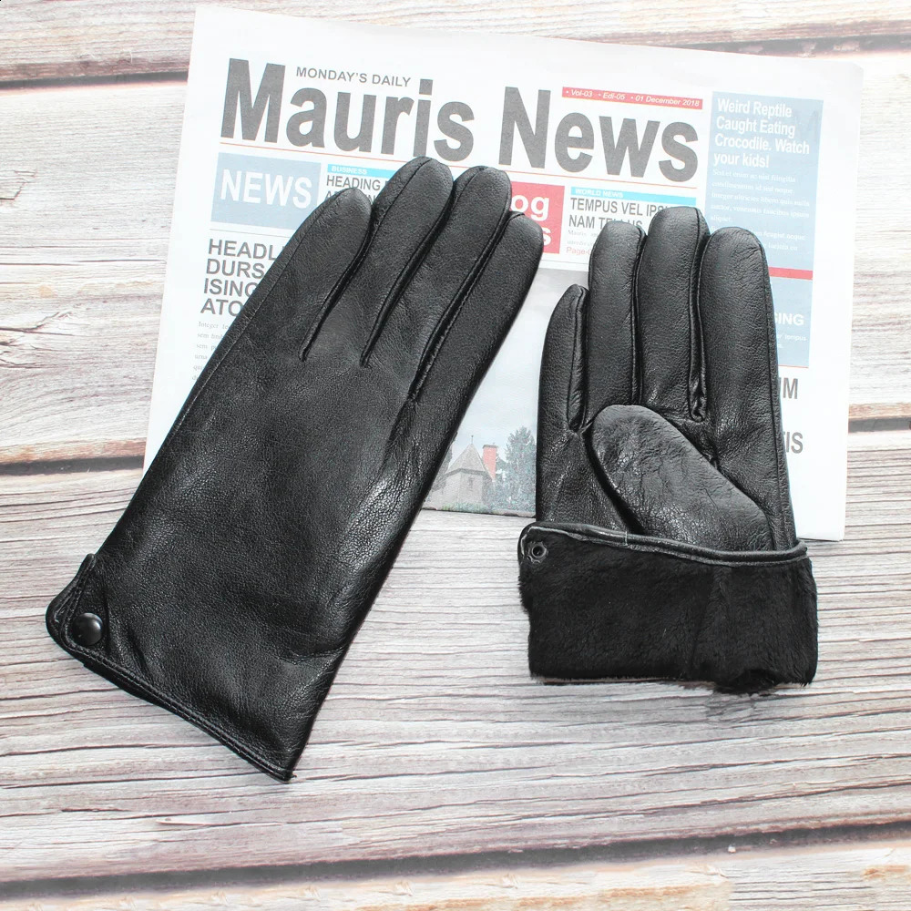 mens sheepskin gloves classic fashion leather gloves wear-resistant winter plus velvet warm gloves 241024