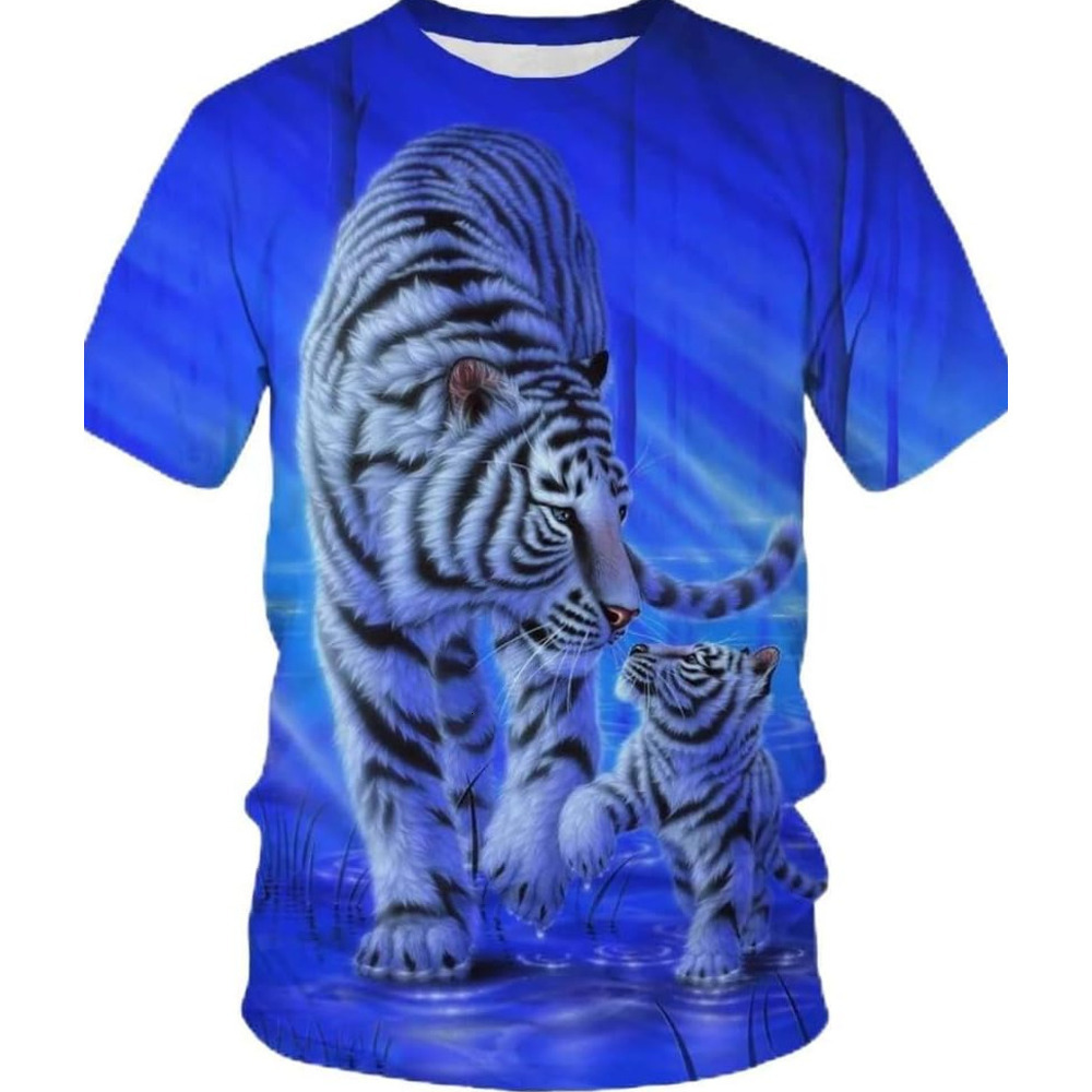 Mens T shirt Men Women Cool T-Shirt Funny 3D T Shirt Print Tiger and Cats Short Sleeve Summer Tops Teen Graphic breathable