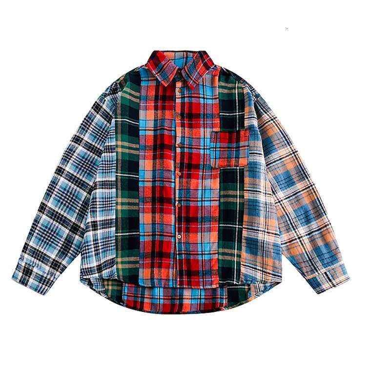 shanshi Men's shirts christmas Spring Autumn Color blocked Checkered Long sleeve for Men and Women High Street Trendy Brand Loose Casual Student 