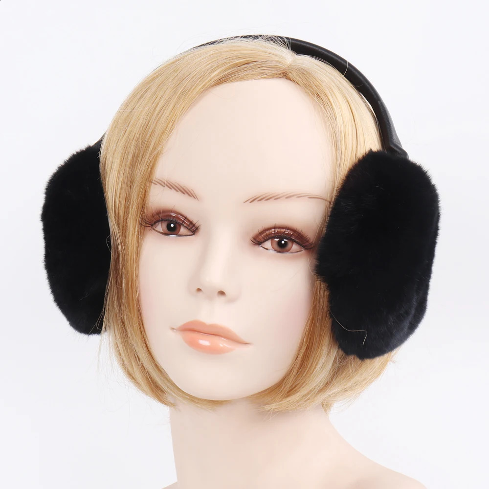 Winter Genuine Rex Rabbit Fur Earmuffs Lady Warm Real Rex Rabbit Fur Plush Ear Muff Women Fluffy 100% Natural Fur Earlaps 241024
