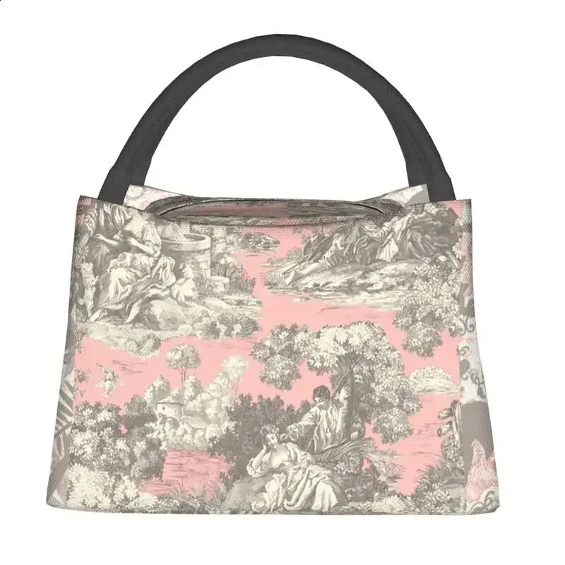Toile De Jouy vintage French insulated lunch bag suitable for camping trips adjustable cooler lunch box womens lunch bag 241021