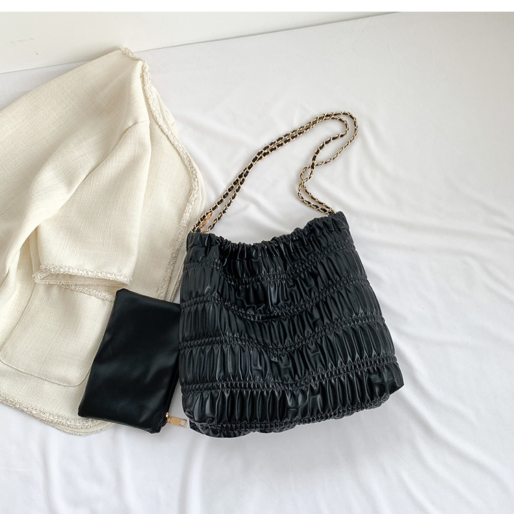 Women's Bag Fashion Tote Bag New Retro Korean Wrinkled Bag Solid Color Chain Bag Versatile Lady High Capacity Trend Shoulder Bag