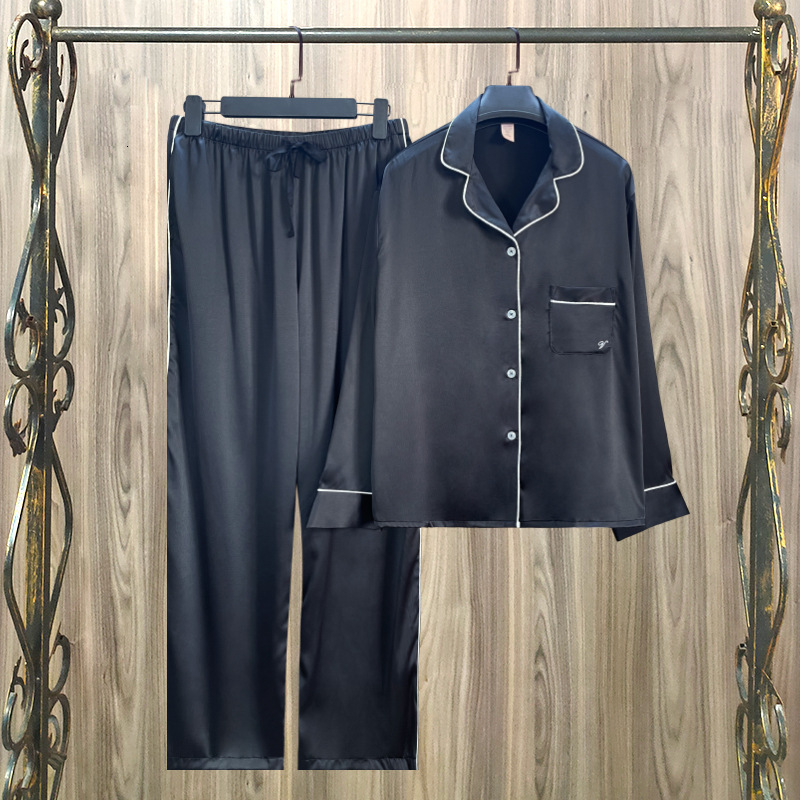 New designer ice silk satin Pamas green stripe simple temperament star model long sleeved women's pajamas set sexy pajamas