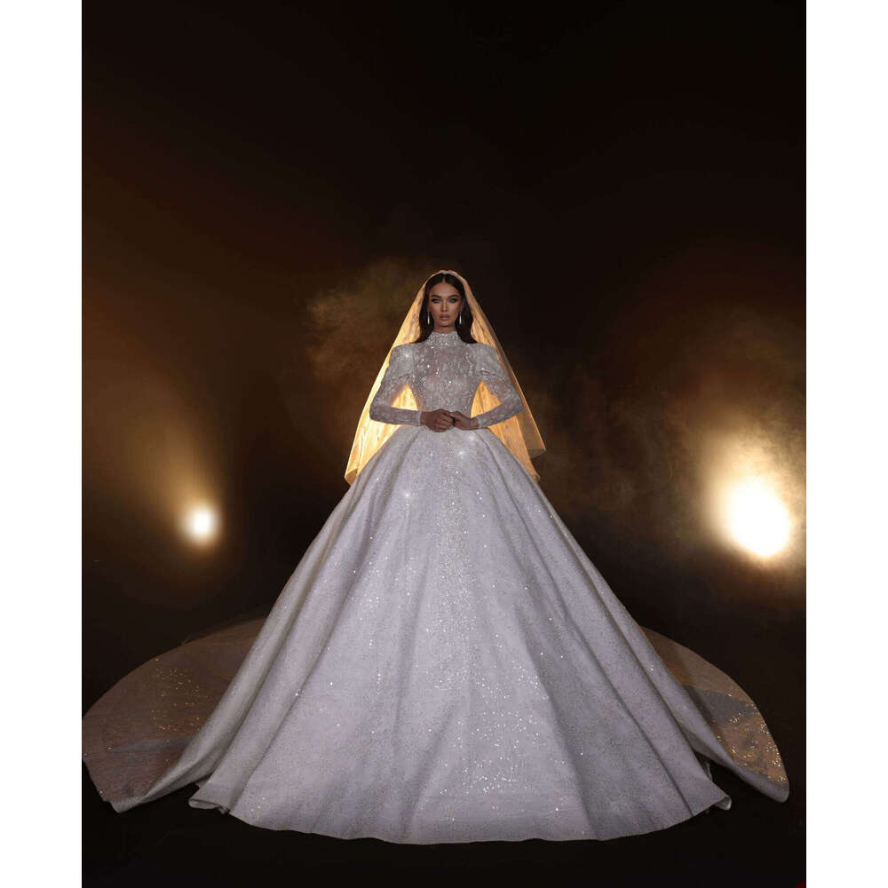 Wedding Dress Ball Gown High Neck Appliques Sequined Long Sleeve Or-Length Princess Bride Vestido De Noiva Custom Made 0228Lz