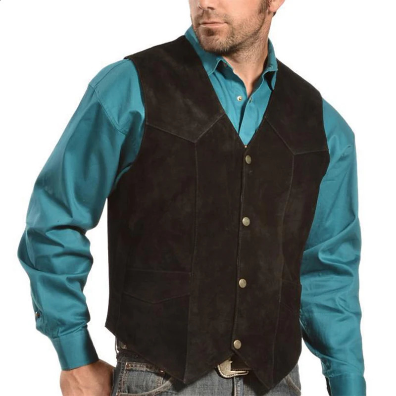 Men's Suede Spring Vest Coat - V-Neck Button Casual Slim Waistcoat B4