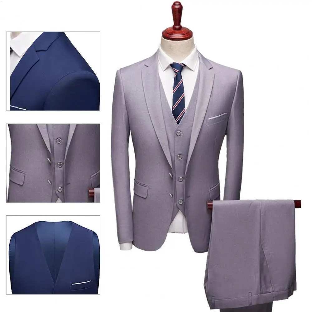Great Men Suit Pockets Slim Fit Formal Separates 3 Piece Set Plus Size for Groom 241021