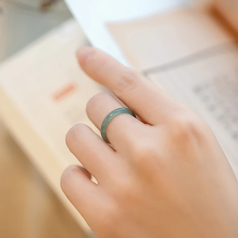 Natural 100% true green Myanmar jade ring hand carved simple jade ring womens party wedding jewelry gift ring 241021