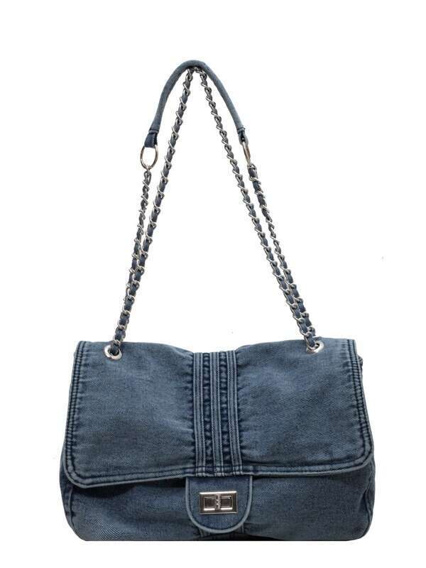 Solid Flap Pocket Interior Compartment Shoulder Casual Soft 2024 Hot Sale Bags for Women Zipper Denim Women's Handbags
