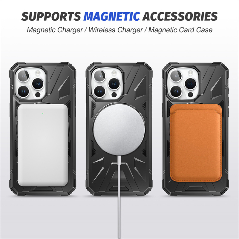 Magnetic Phone Case For IPhone 16 15 14 Plus 13 12 11 Pro Max For Magsafe Wireless Charging PC + TPU Hybrid Rugged Shockproof Shell Cover with Rotate 