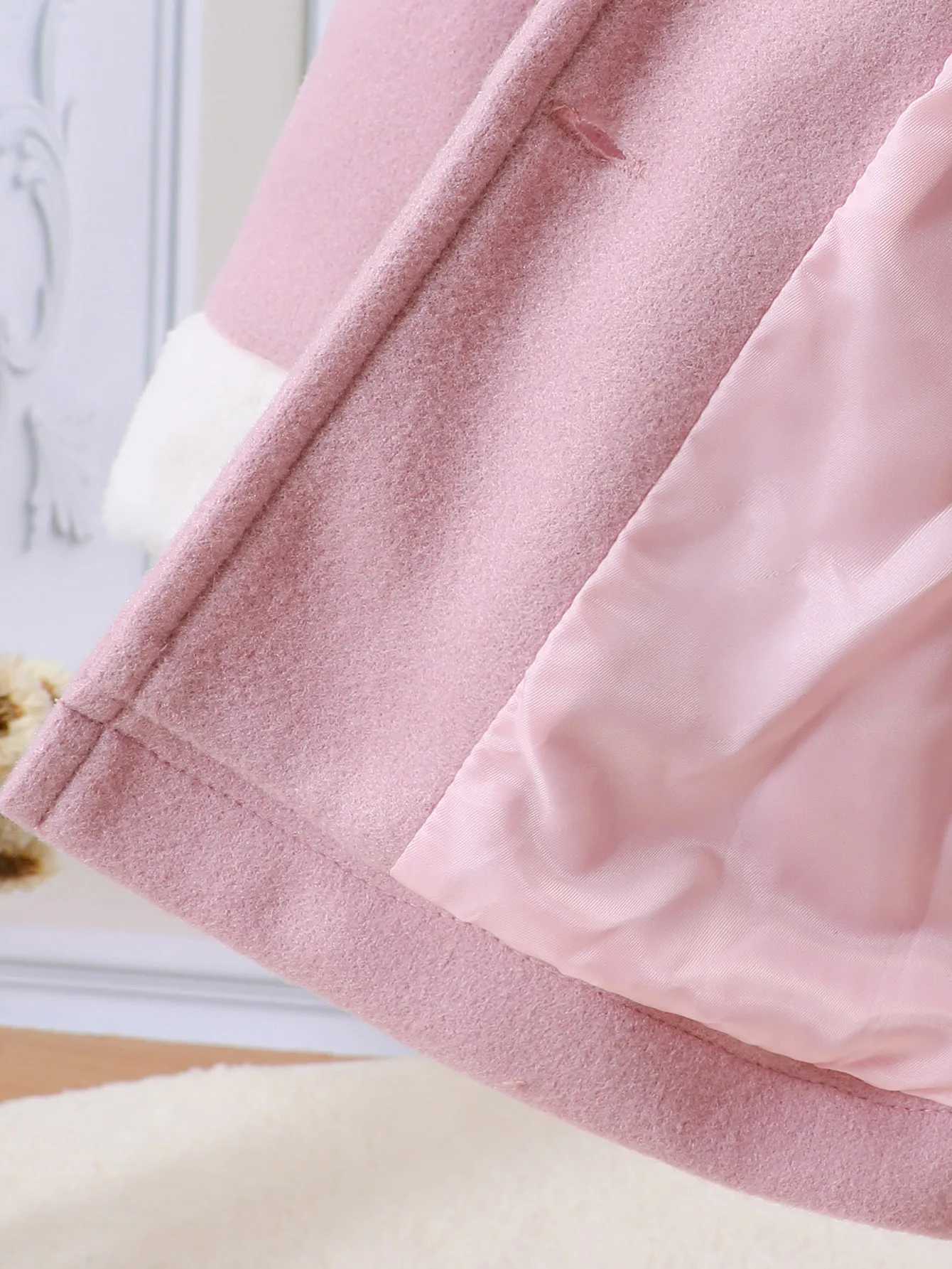 Girls new autumn and winter fur collar shawl double-layer wool coat with bow hat CL241021