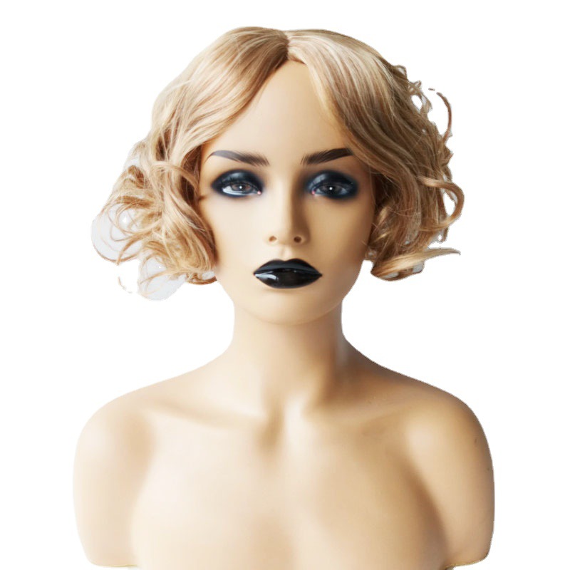 Women's fluffy short curly hair synthetic wig internet celebrity light blonde curly short hair