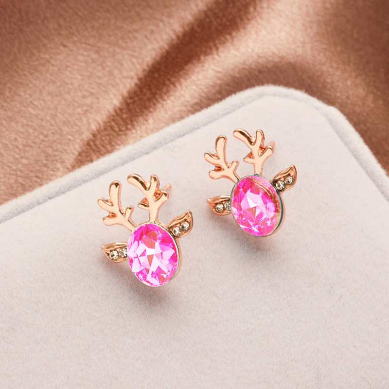 Elegant Christmas Reindeer Earrings - Sparkling Crystal Gemstone Tempered Studs Collection