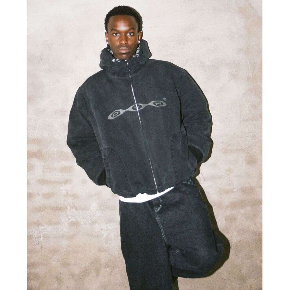 American Haruku Winter Thickened Washed Denim Zipper Men's New Loose Warm Hoodie Street Trend Hip-Hop Rap Y2k Jacket