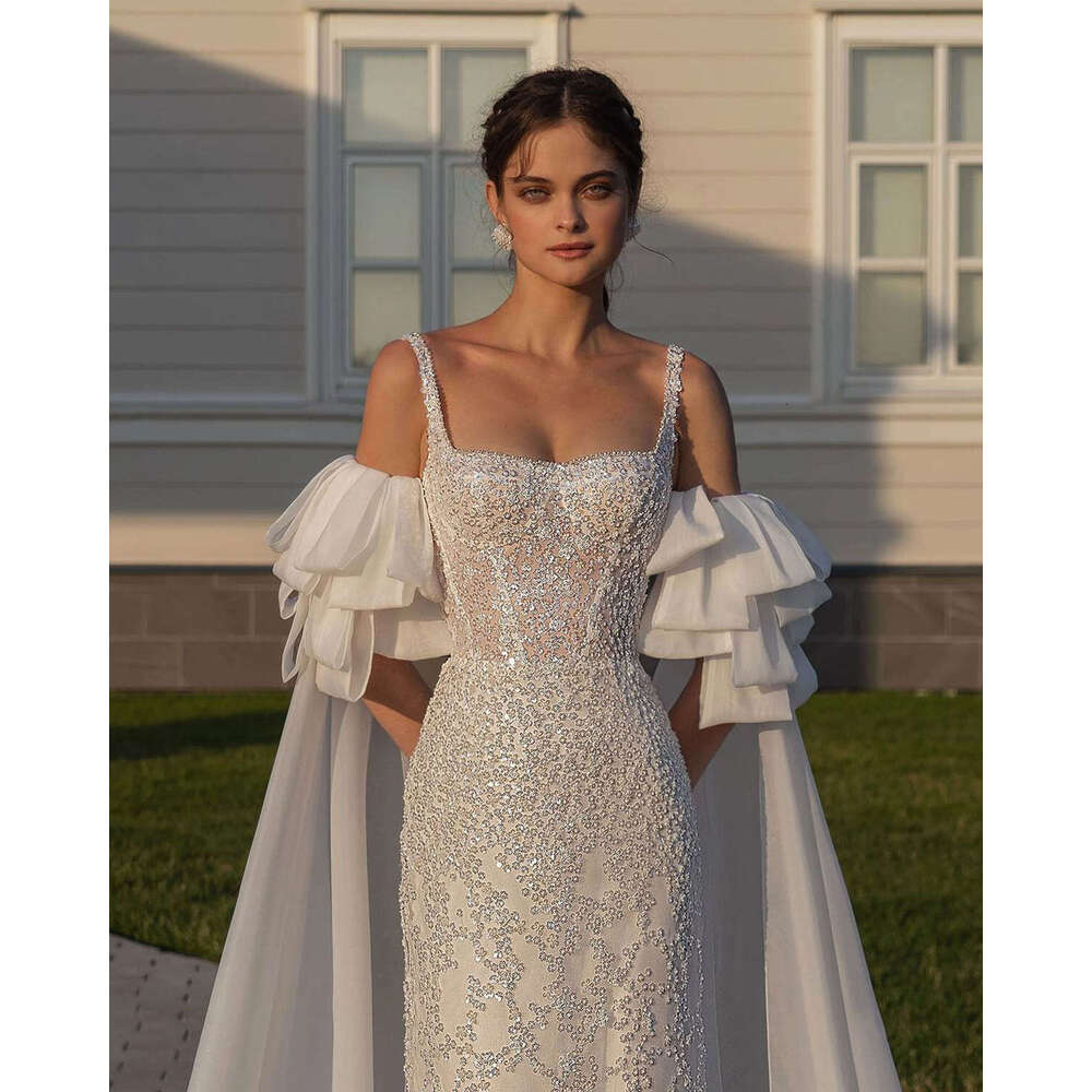 Nice-Looking Wedding Dress Mermaid Strapless Appliques Sequined Sleeveless Elegant Bride Gown Vestido De Noiva Custom Made 0228Lz