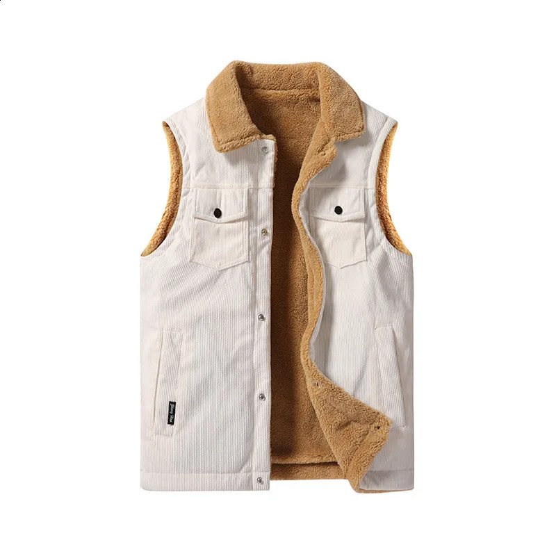 Vintage Tooling Corduroy Vest Thickened Lamb Fleece Large Size Casual Mens Versatile Jacket leather vest 241021