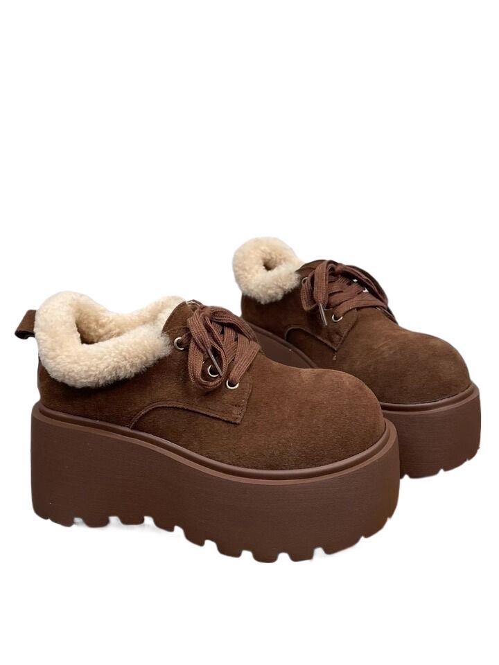 Frosted Lamb Wool Autumn Winter New Thick Soled Height Increasing Cotton Shoes