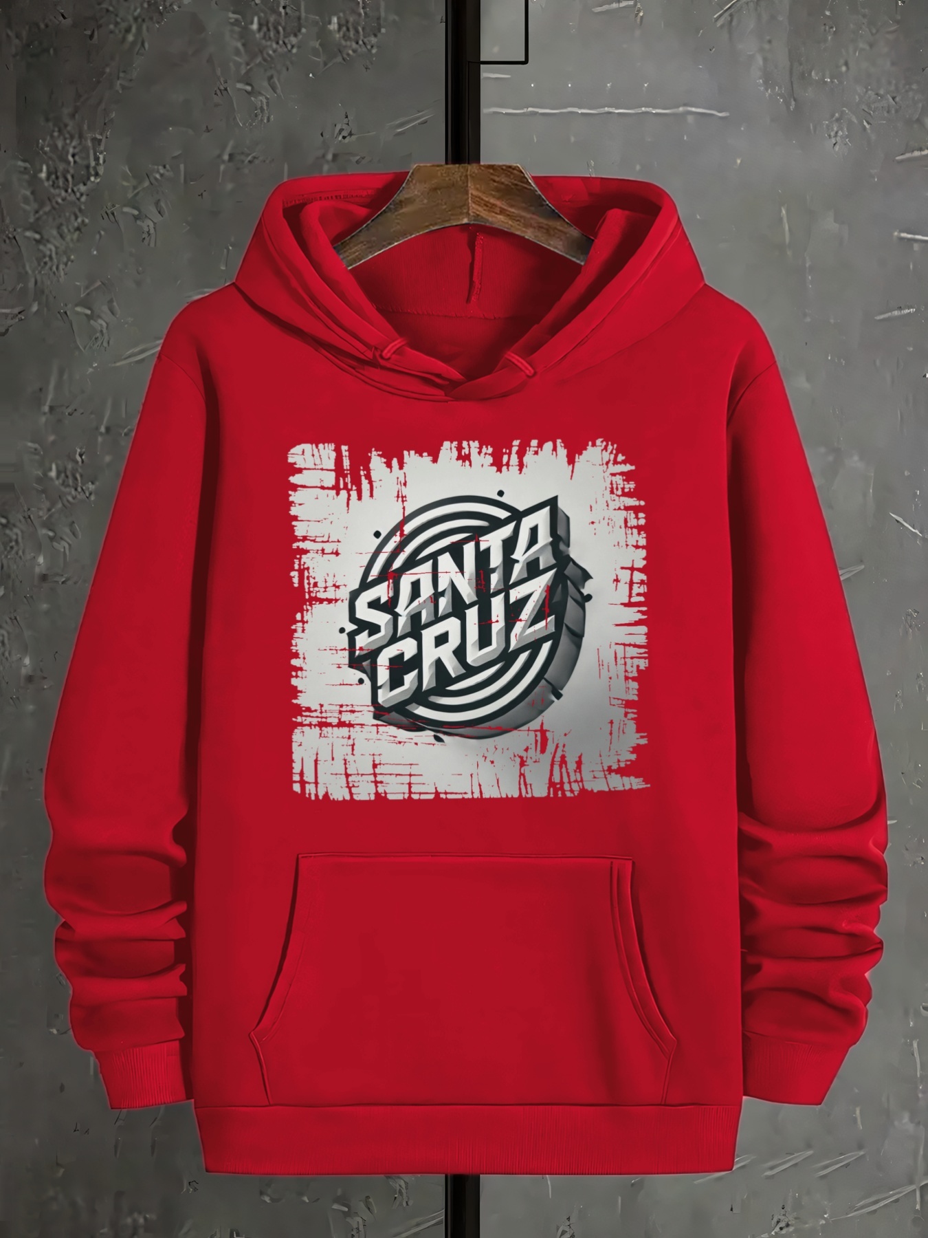 Santa Cruz Hoodie for Men - Casual Polyester Hooded Sweatshirt with Cartoon Pattern, Knit Fabric, Regular Fit, Hooded Design for Autumn Winter