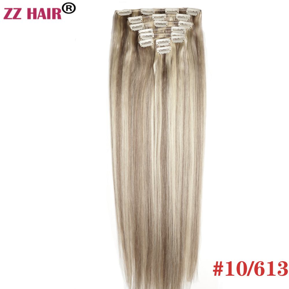 ZZHAIR 16"-26" 8pcs Set Clips in/on 100% Brazilian Remy Human Hair Extension Full Head 120g-200g Natural Straight