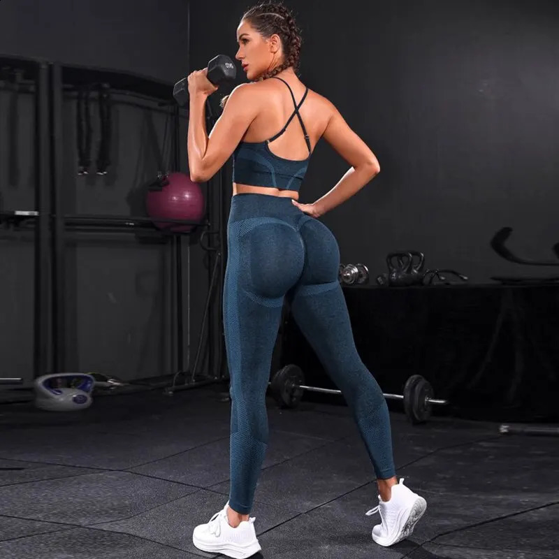 2 Pieces Womens Tracksuit Seamless Yoga Set Workout Sportswear Gym Clothing High Waist Leggings Fitness Sports Suits 241010
