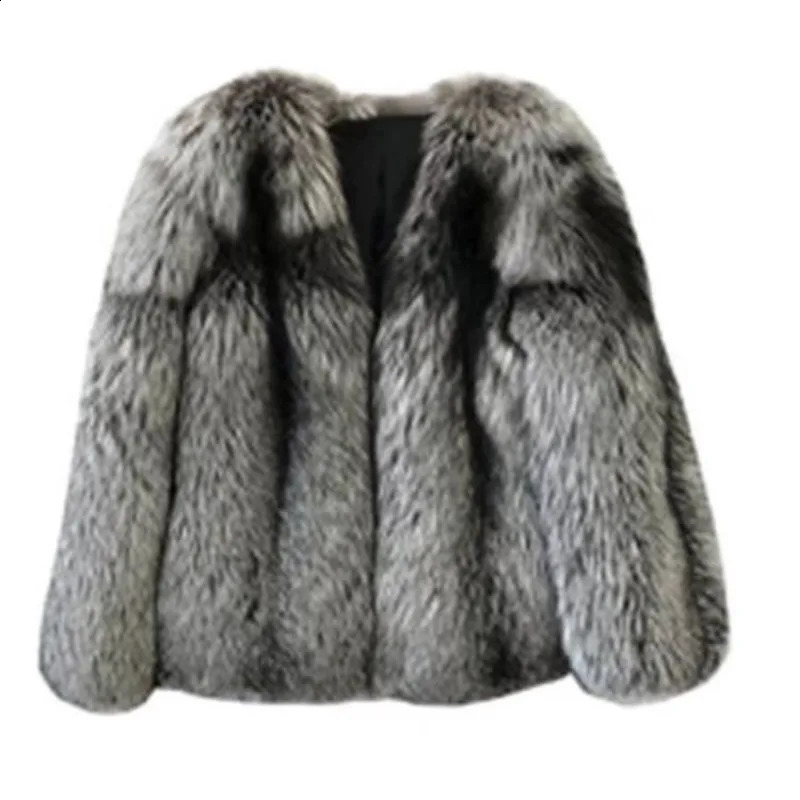 Plush artificial silver fox fur coat womens autumn and winter jacket thick fur coat elegant fur fluffy clothing top 241021