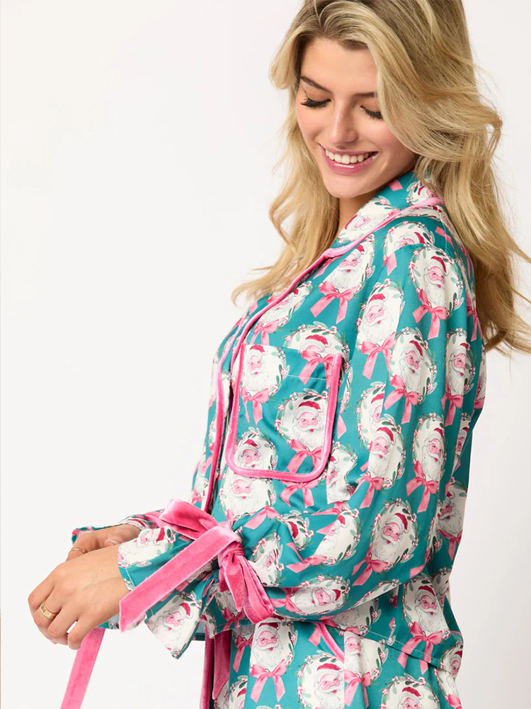 2025 Y k Pink Bow Pama for Women Piece Shorts Cute Short trend Sleeve Matching Lounge Shirts Sets S Santa Claus pamas