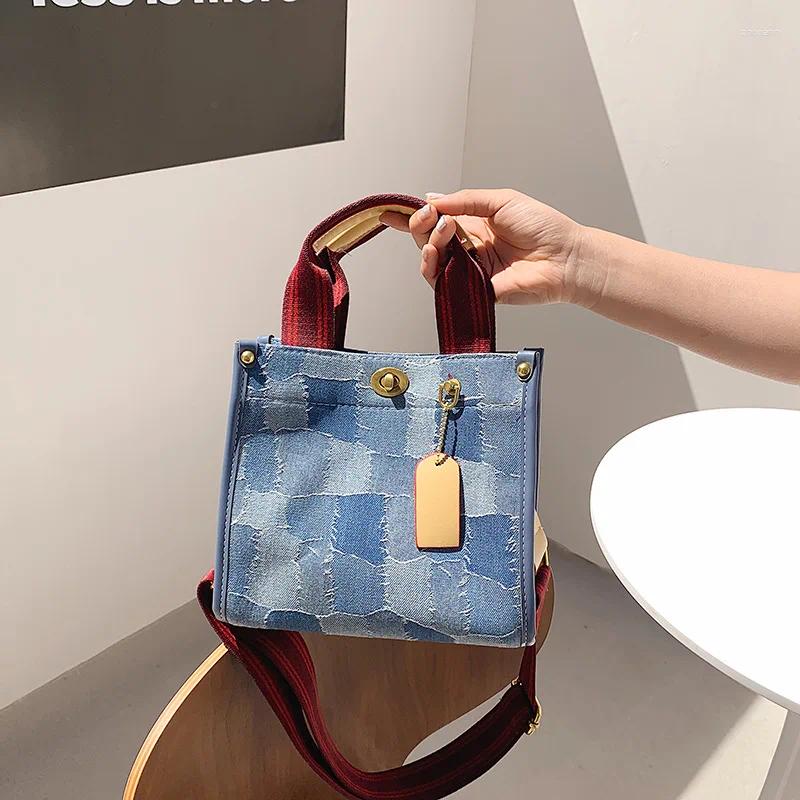 Drawstring Canvas Large Capacity Shoulder Crossbody New Bags Women's Fashion Retro Geometric Grid Travel Portable Storage Handbags