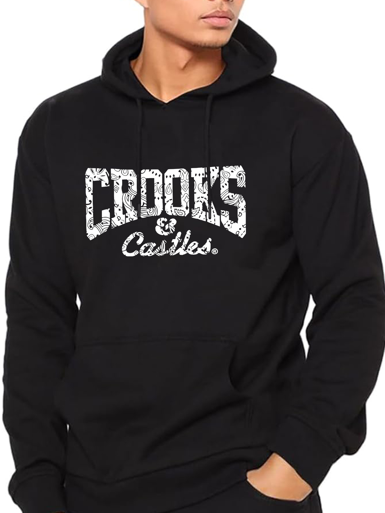 Men's Crooks & Castles Print Hoodie Sweatshirt - Casual Polyester Hoodie with Hood, Knit Fabric, Regular Fit, Elastic, for Fall/Winter Season