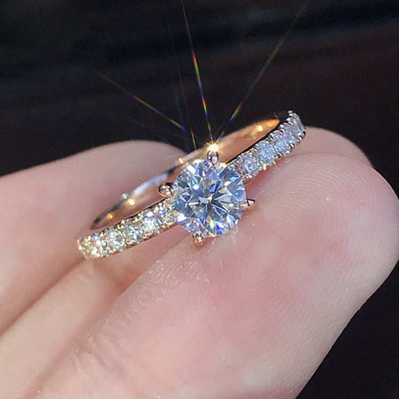 Ring Gold Silver Plated Cubic Zirconia Wedding Engagement Band for Anniversary Party and Couple Gift High Quality Texture