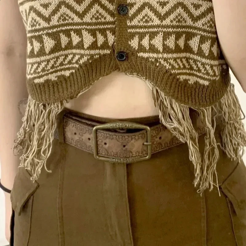 Retro Pattern Print Belts Women Pu Leather er Buckle Pin Waist Belt Y2K Vintage All-Match Waistband Accessories 241024