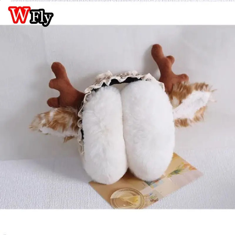 Women Harajuku Steampunk Christmas Earbuds Deer Antlers Foldable Ear Protectors Y2K Lolita Furry Girls Gothic Warm Earmuffs 241024