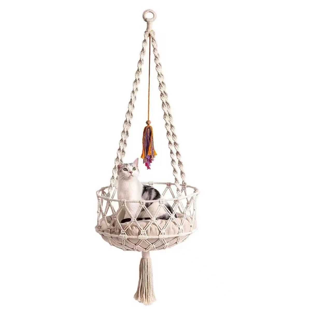 Dog Houses & Kennels Accessories Handmade woven kitten hammock bed Bohemian with hanging kit indoor decoration cat nest