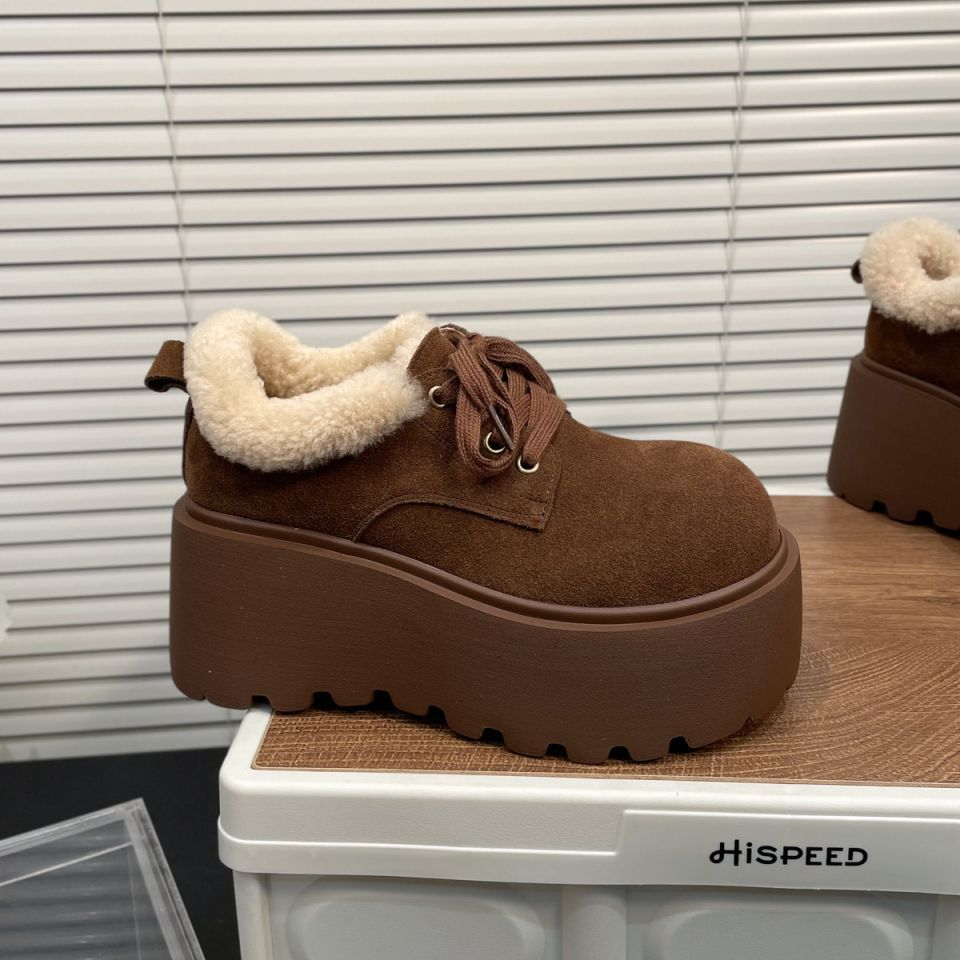 Frosted Lamb Wool Autumn Winter New Thick Soled Height Increasing Cotton Shoes