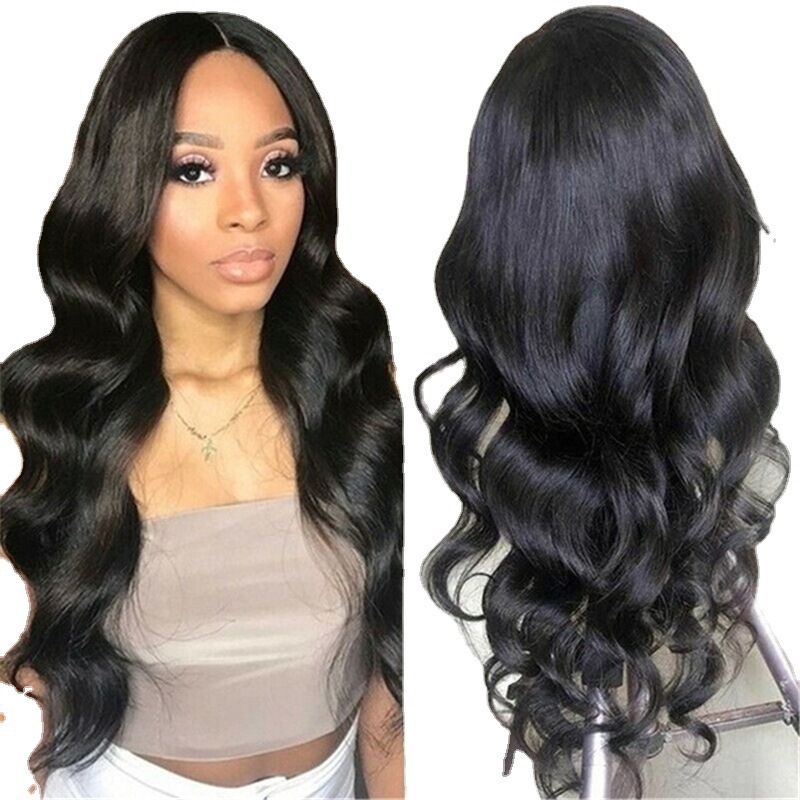 Wigs human hair Wig for women with middle-parted long curly hair Synthetic Wigs black big wave chemical fiber full headpiece