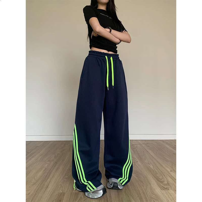 Black Striped Sweatpants Women Preppy Style High Waist Loose Casual Trousers Korean Chic Gray Lace Up Streetwear Wide Leg Pants Z260314