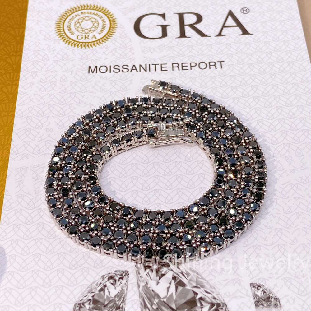 4Mm Dia Body Necklace Sterg Sier S Vvs Black Moissanite Tennis Chain