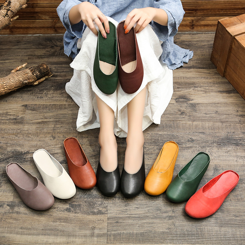 AIYUQI Women Slippers 2024 Spring New Genuine Leather Women Shoes big Size 41 42 43 Flat Casual Summer Half Slippers Women